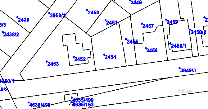 Parcela st. 2454 v KÚ Modřany, Katastrální mapa