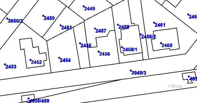 Parcela st. 2456 v KÚ Modřany, Katastrální mapa