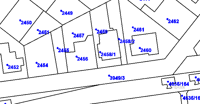Parcela st. 2458/1 v KÚ Modřany, Katastrální mapa