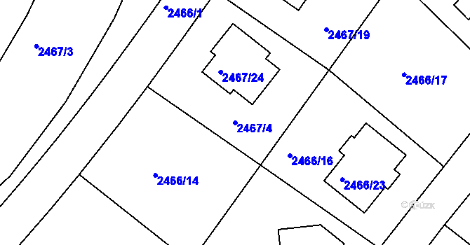 Parcela st. 2467/4 v KÚ Modřany, Katastrální mapa