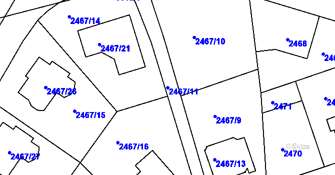 Parcela st. 2467/11 v KÚ Modřany, Katastrální mapa