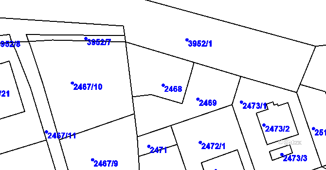 Parcela st. 2468 v KÚ Modřany, Katastrální mapa