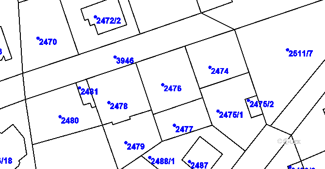 Parcela st. 2476 v KÚ Modřany, Katastrální mapa