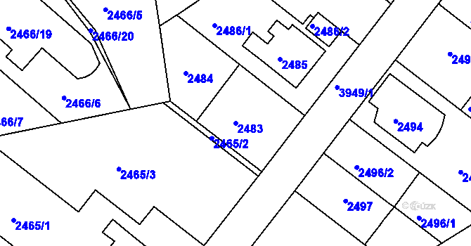 Parcela st. 2483 v KÚ Modřany, Katastrální mapa