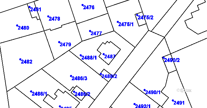 Parcela st. 2487 v KÚ Modřany, Katastrální mapa