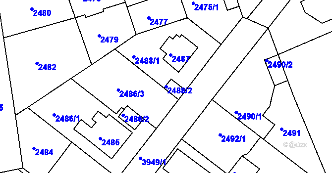 Parcela st. 2488/2 v KÚ Modřany, Katastrální mapa