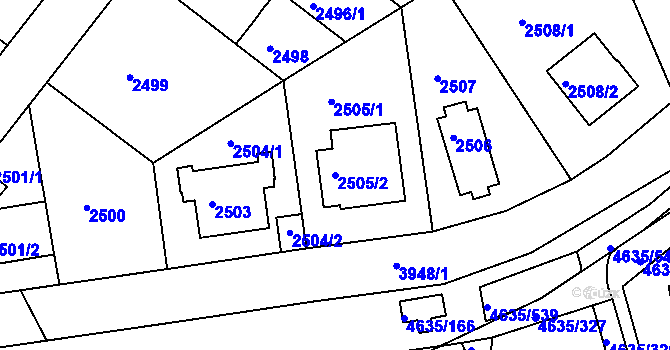 Parcela st. 2505/2 v KÚ Modřany, Katastrální mapa