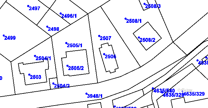 Parcela st. 2506 v KÚ Modřany, Katastrální mapa