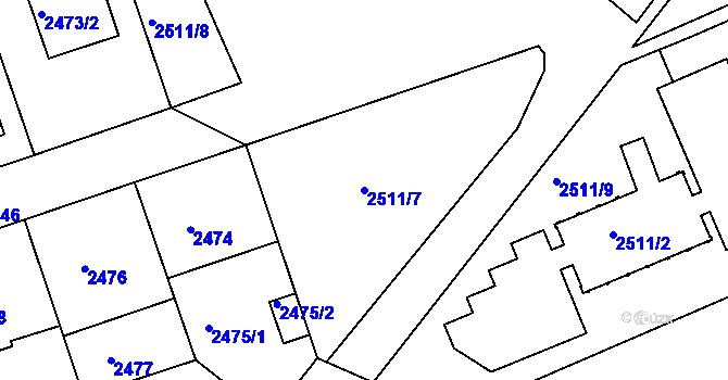 Parcela st. 2511/7 v KÚ Modřany, Katastrální mapa