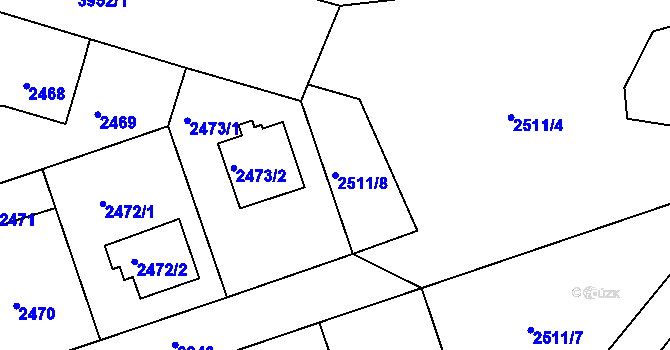 Parcela st. 2511/8 v KÚ Modřany, Katastrální mapa