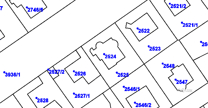 Parcela st. 2524 v KÚ Modřany, Katastrální mapa