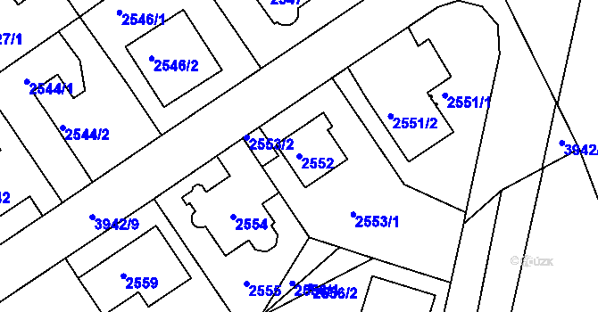 Parcela st. 2552 v KÚ Modřany, Katastrální mapa