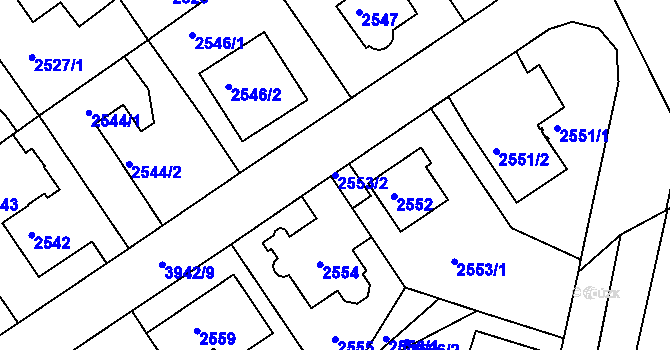 Parcela st. 2553/2 v KÚ Modřany, Katastrální mapa
