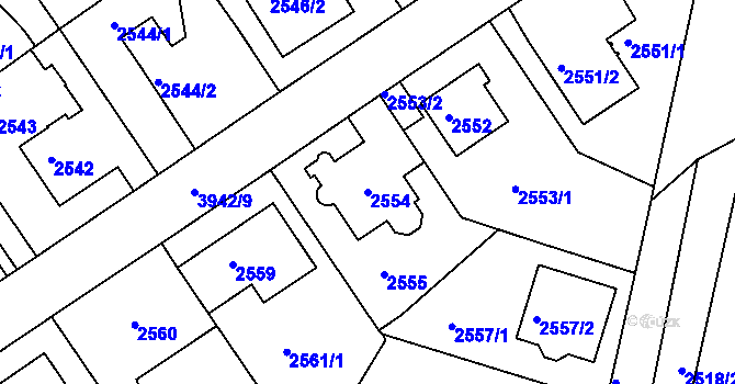 Parcela st. 2554 v KÚ Modřany, Katastrální mapa