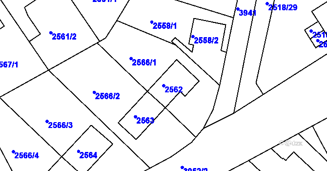 Parcela st. 2562 v KÚ Modřany, Katastrální mapa