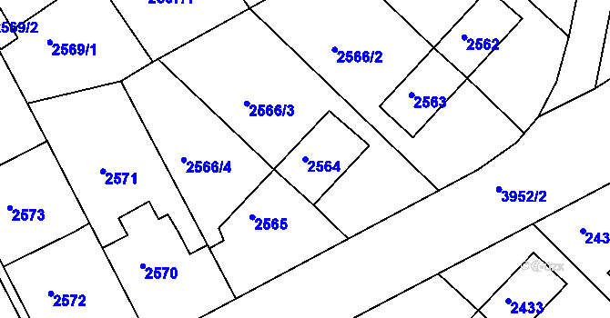 Parcela st. 2564 v KÚ Modřany, Katastrální mapa