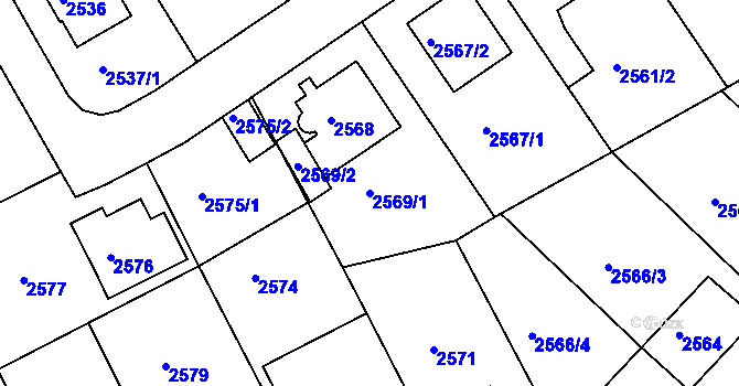 Parcela st. 2569/1 v KÚ Modřany, Katastrální mapa