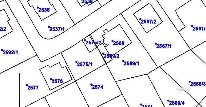 Parcela st. 2569/2 v KÚ Modřany, Katastrální mapa