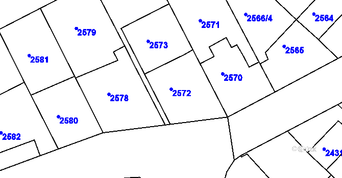 Parcela st. 2572 v KÚ Modřany, Katastrální mapa