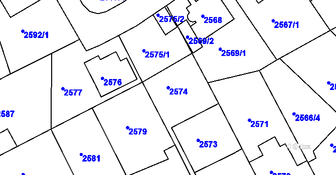 Parcela st. 2574 v KÚ Modřany, Katastrální mapa