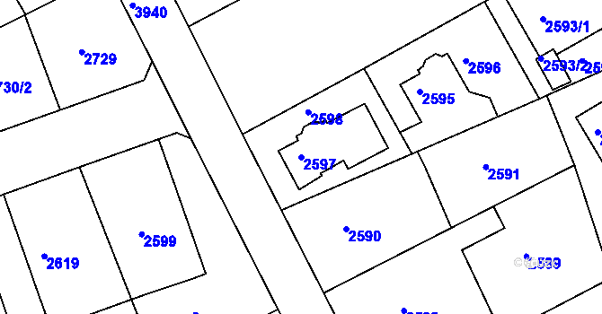 Parcela st. 2597 v KÚ Modřany, Katastrální mapa