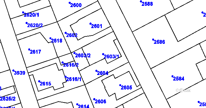 Parcela st. 2603/1 v KÚ Modřany, Katastrální mapa