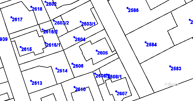 Parcela st. 2605 v KÚ Modřany, Katastrální mapa