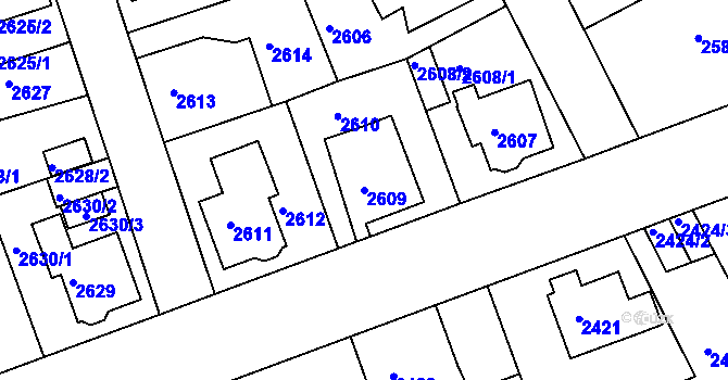 Parcela st. 2609 v KÚ Modřany, Katastrální mapa