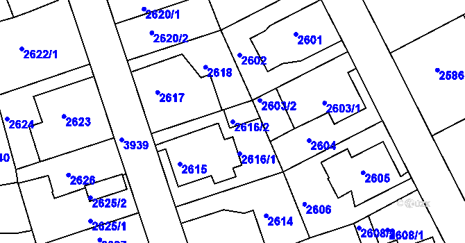 Parcela st. 2616/2 v KÚ Modřany, Katastrální mapa