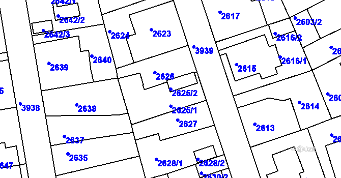 Parcela st. 2625/2 v KÚ Modřany, Katastrální mapa
