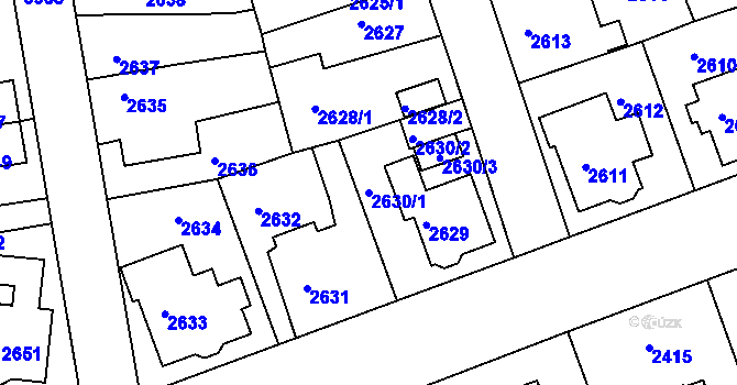 Parcela st. 2630/1 v KÚ Modřany, Katastrální mapa