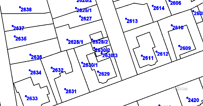 Parcela st. 2630/3 v KÚ Modřany, Katastrální mapa
