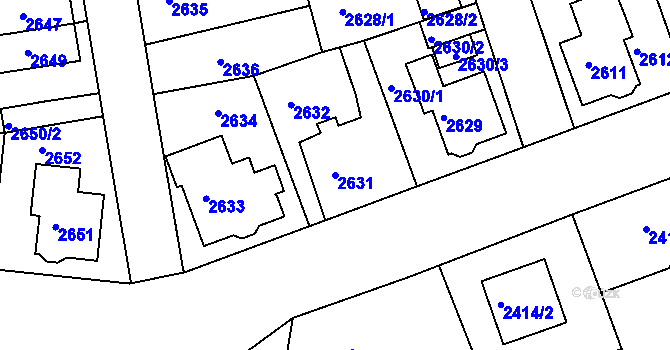Parcela st. 2631 v KÚ Modřany, Katastrální mapa
