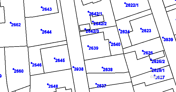 Parcela st. 2639 v KÚ Modřany, Katastrální mapa