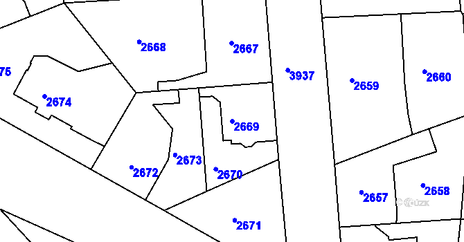 Parcela st. 2669 v KÚ Modřany, Katastrální mapa