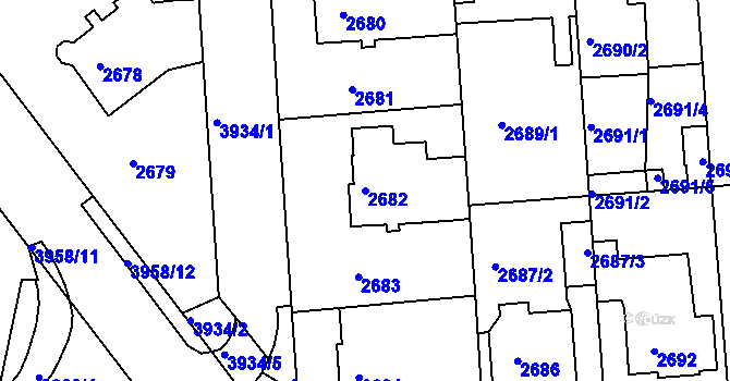 Parcela st. 2682 v KÚ Modřany, Katastrální mapa