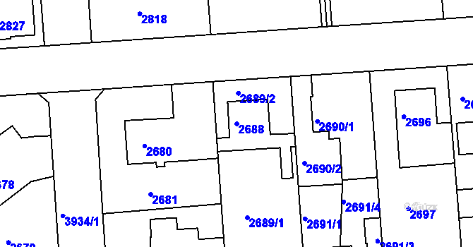Parcela st. 2688 v KÚ Modřany, Katastrální mapa