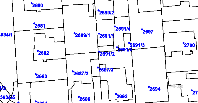 Parcela st. 2691/2 v KÚ Modřany, Katastrální mapa