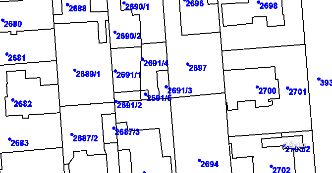 Parcela st. 2691/3 v KÚ Modřany, Katastrální mapa