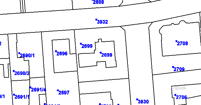 Parcela st. 2698 v KÚ Modřany, Katastrální mapa