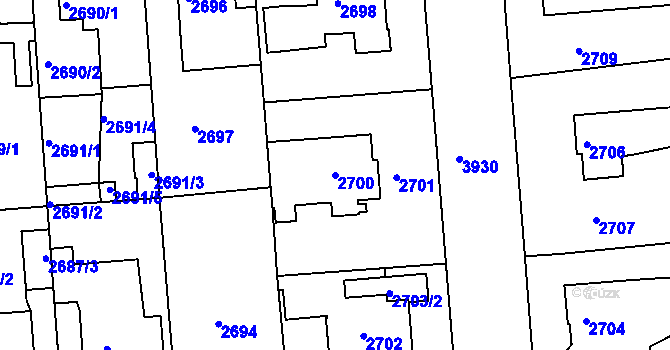 Parcela st. 2700 v KÚ Modřany, Katastrální mapa