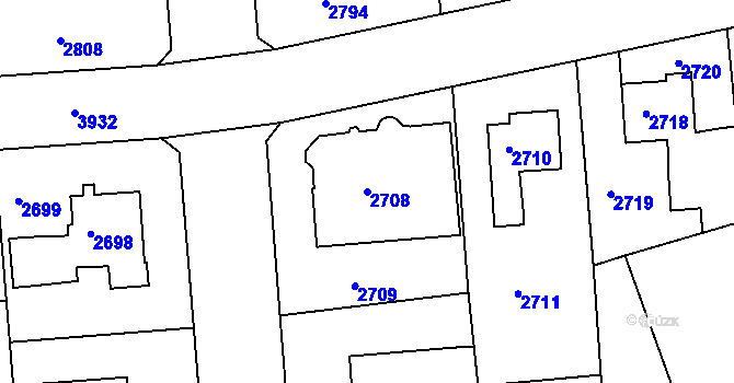 Parcela st. 2708 v KÚ Modřany, Katastrální mapa