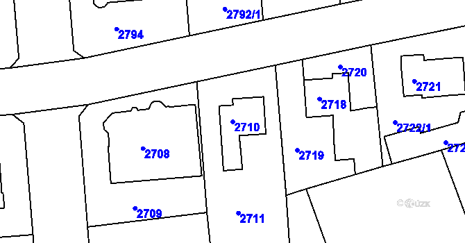 Parcela st. 2710 v KÚ Modřany, Katastrální mapa