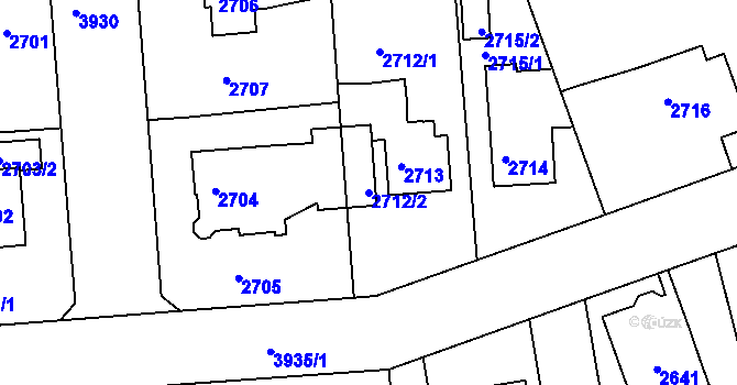 Parcela st. 2712/2 v KÚ Modřany, Katastrální mapa