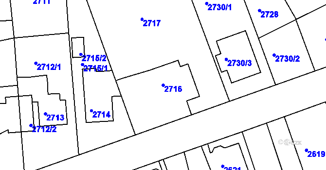 Parcela st. 2716 v KÚ Modřany, Katastrální mapa