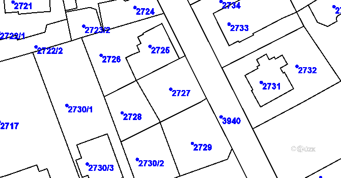 Parcela st. 2727 v KÚ Modřany, Katastrální mapa