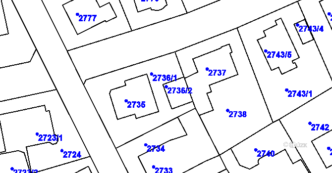 Parcela st. 2736/2 v KÚ Modřany, Katastrální mapa