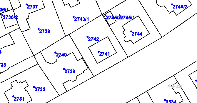 Parcela st. 2741 v KÚ Modřany, Katastrální mapa