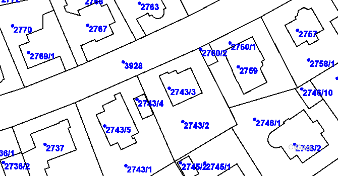 Parcela st. 2743/3 v KÚ Modřany, Katastrální mapa