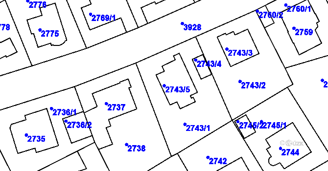 Parcela st. 2743/5 v KÚ Modřany, Katastrální mapa